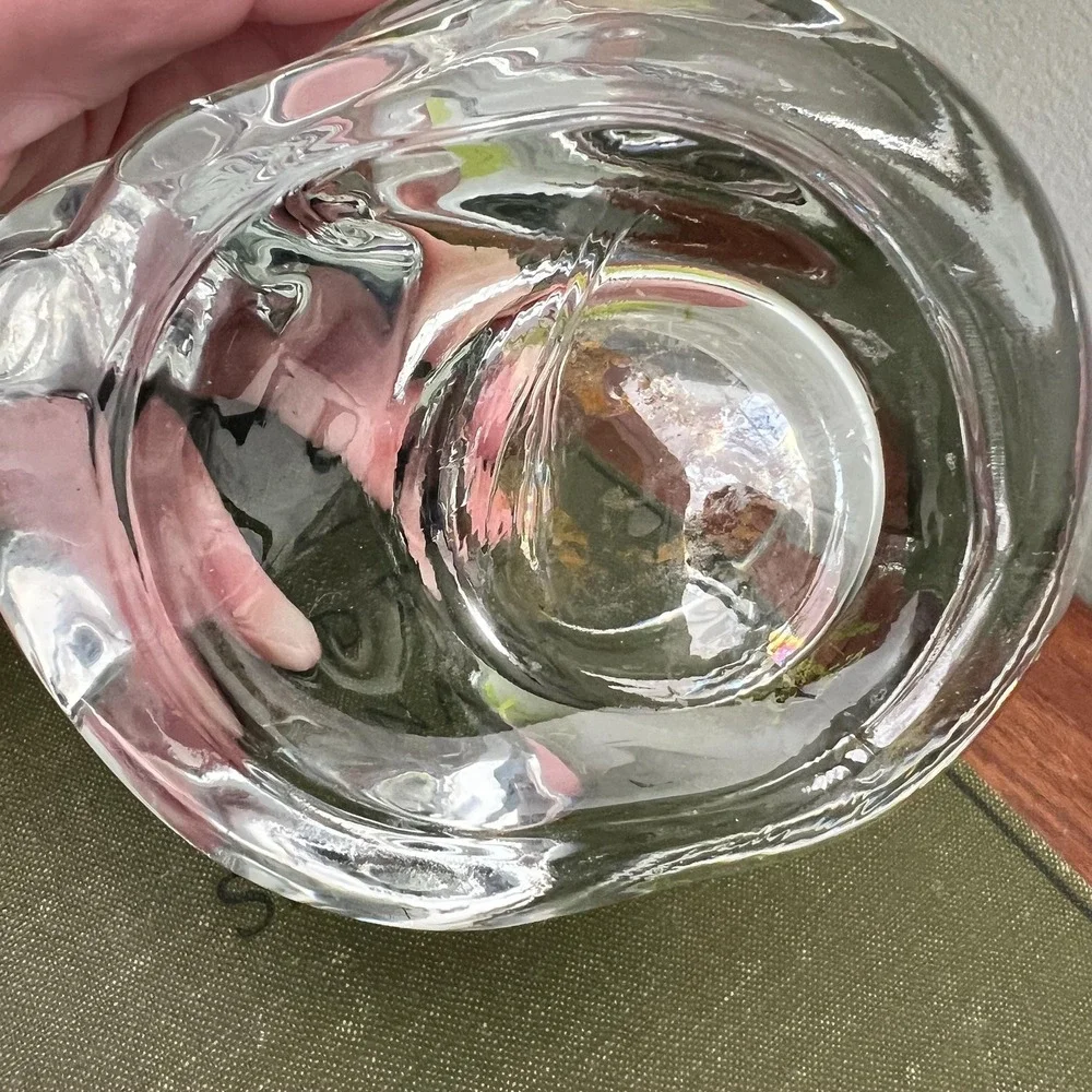 Vintage Sleeping Cat Glass Trinket Dish, Cottagecore Decor